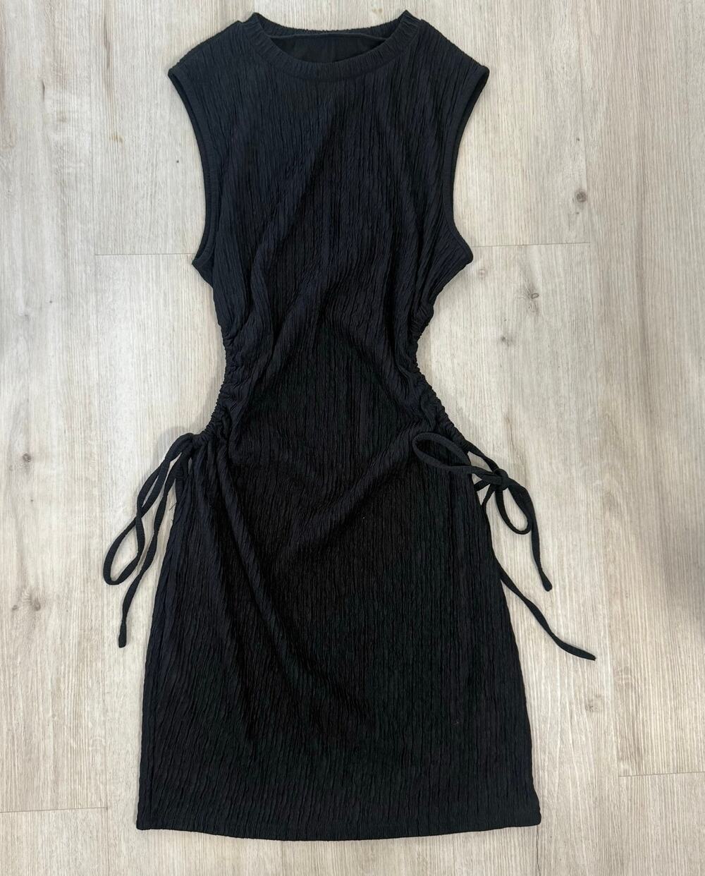 Black Textured Side Cutout Swim Cover Up Dress Beach Resort Mini Size Large